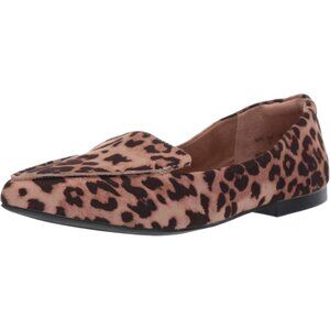 Womens Leopard Faux Leather Closed Pointed Toe Low Wedge Heels Loafer Flat